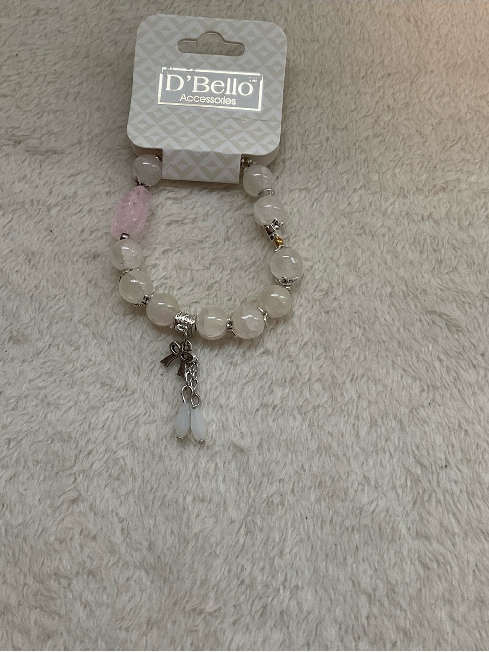 Accessorize Pink and White Beaded Bracelet with Bow Charm